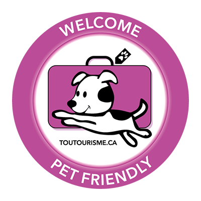 Welcome to our pet friendly Montreal hotel logo in the lobby
